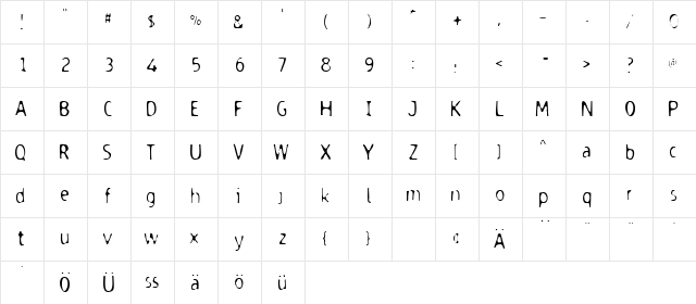 Dodgenburn A  glyph index