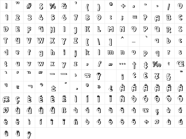Gstaad Regular  glyph index