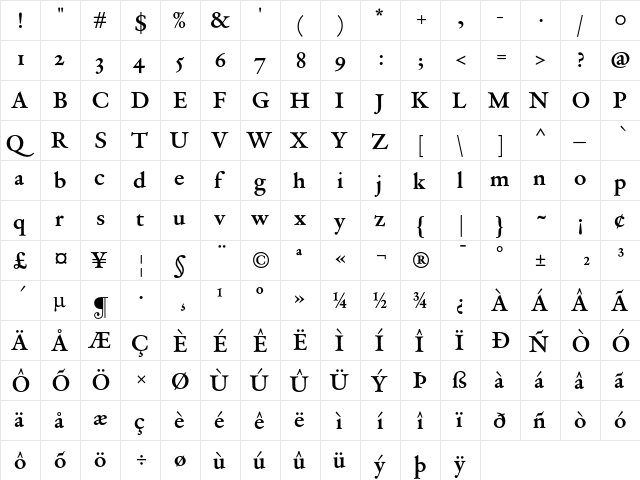 DTLVandenKeereSD Bold  glyph index