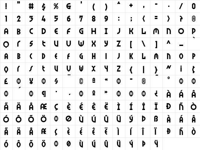 Tokyo Medium  glyph index