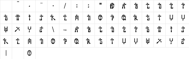 BECROSS Regular  glyph index