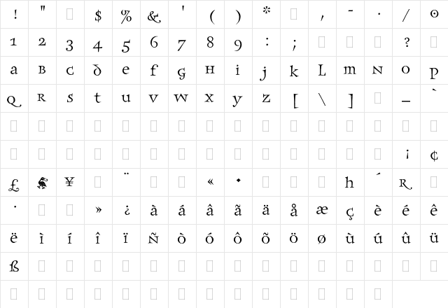 Frances Uncial Plain  glyph index