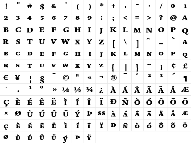 DTL Dorian T Caps Heavy  glyph index