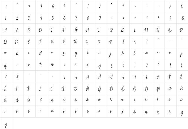 Sang Dewi Regular  glyph index