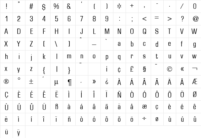 EuralSmallDB Normal  glyph index