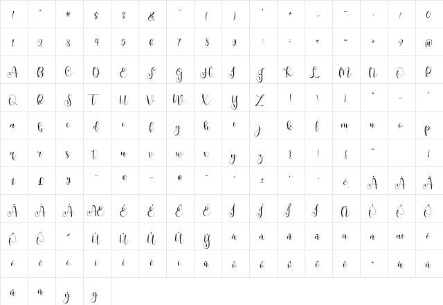 Celya Regular  glyph index