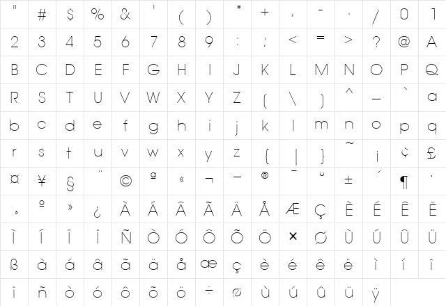 AvantGardeExtLitITC Regular  glyph index