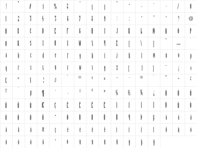 Arcadia Alt  glyph index