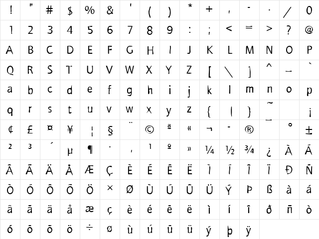 Dirty44 Becker Regular  glyph index