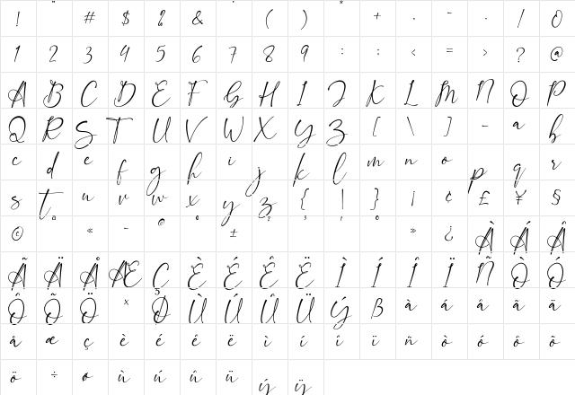 Callstories Regular  glyph index