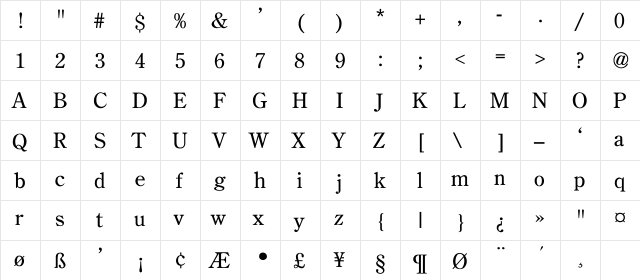 Bucolic Modern Light Regular  glyph index