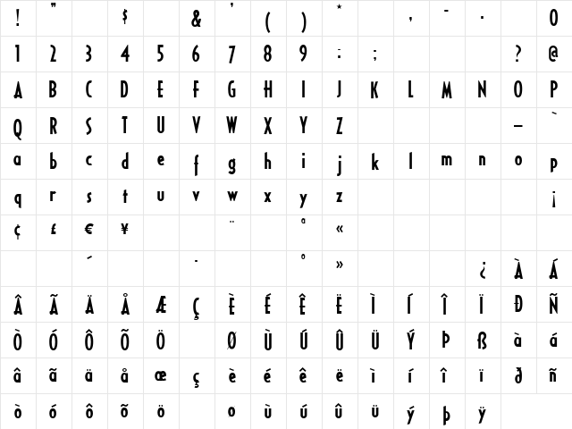 Ricks American Plain NF Regular  glyph index