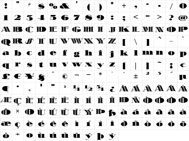 SlamBang Theater NF Regular  glyph index