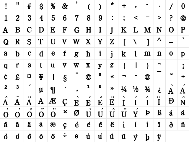 Cento Bold  glyph index