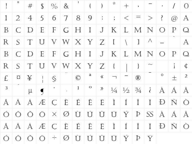 Castellar MT Std Regular  glyph index