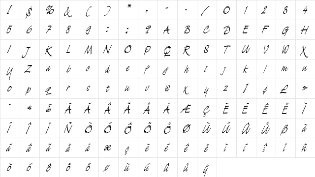 DemianEF Regular  glyph index