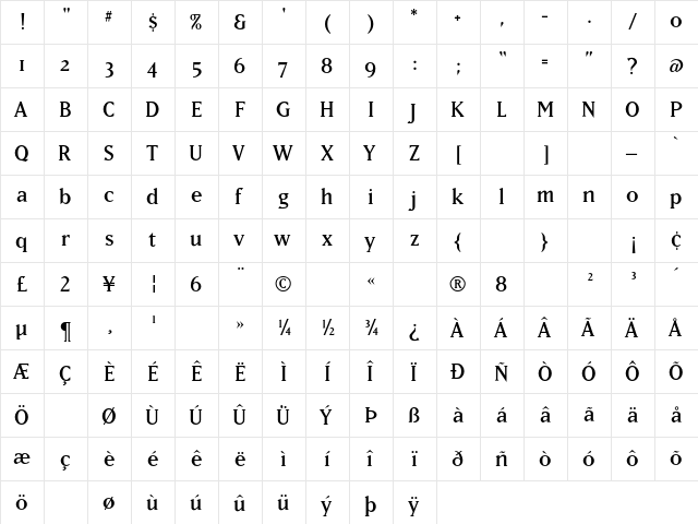 Matrix Regular  glyph index