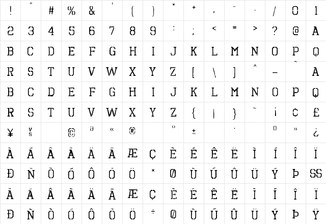 Octin Spraypaint B Regular  glyph index