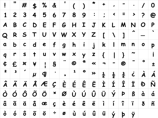 LHF Comic Caps Bold  glyph index