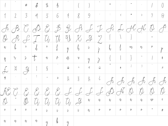 Rieesflomeo Regular  glyph index