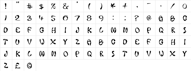 Ace Crikey Regular  glyph index