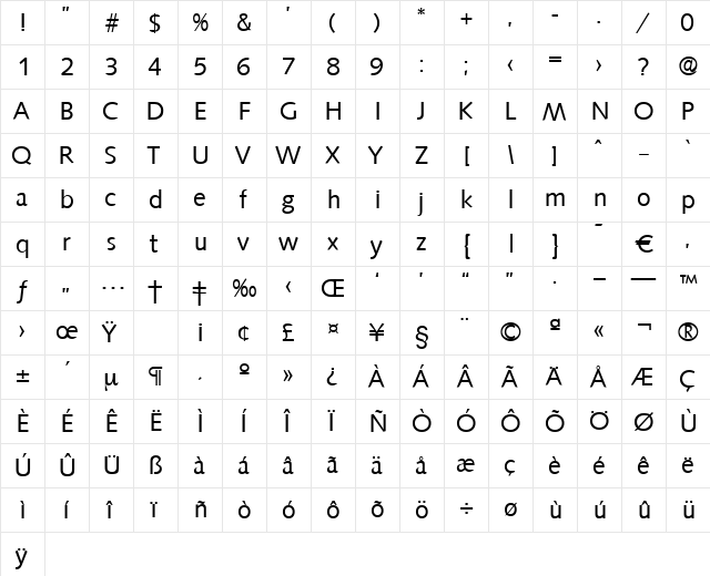 Saxony-Regular Regular  glyph index