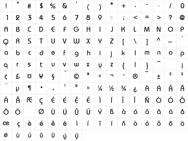 MumboSSK Regular  glyph index