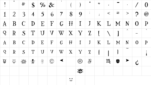 Nine Regular  glyph index