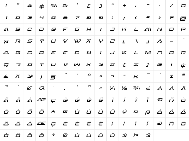 4114 Blaster Halftone Italic Italic  glyph index