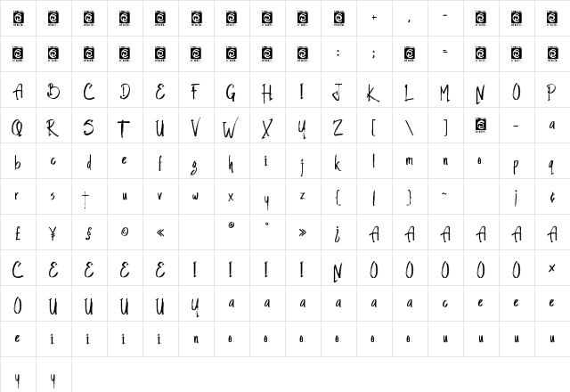 Slatter Personal Use Regular  glyph index