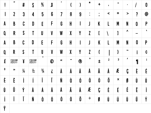 Numero 39 Regular  glyph index