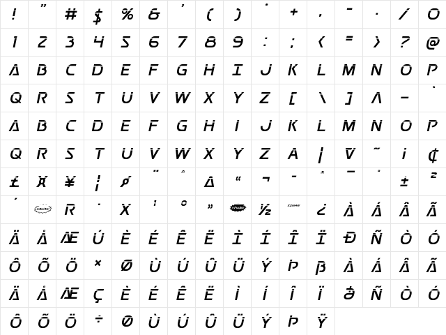 Postmaster Laser Regular  glyph index
