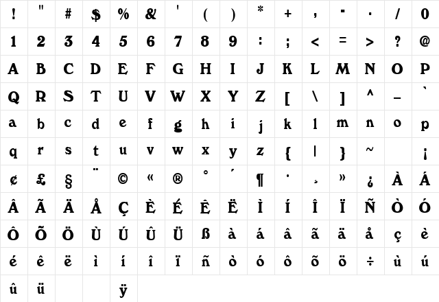 WINSLOW Normal  glyph index
