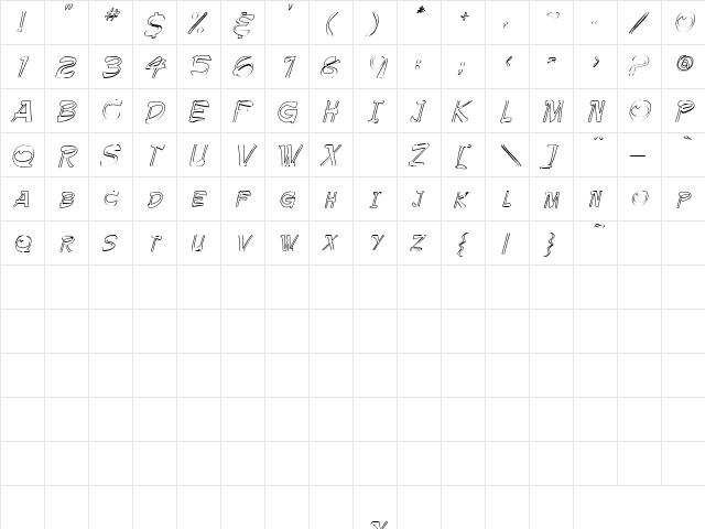 Paintbrush 1 Regular  glyph index