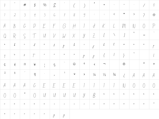 Linttang Regular  glyph index