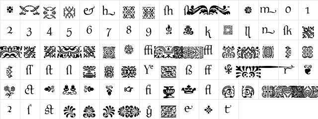 Tynxtras Regular  glyph index