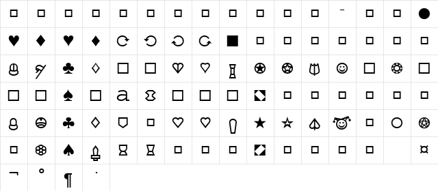 Cards Regular  glyph index