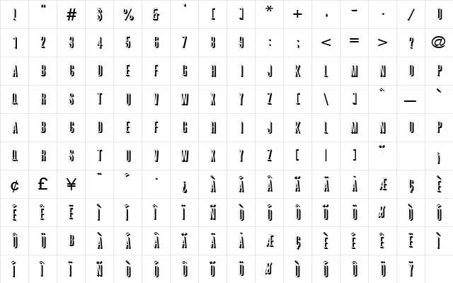 Whiteshade Regular  glyph index
