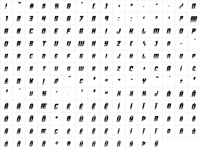 Star Guard Halftone Italic Italic  glyph index