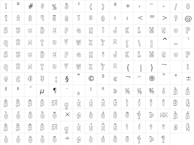 Nightclub BTN Out Cn Regular  glyph index