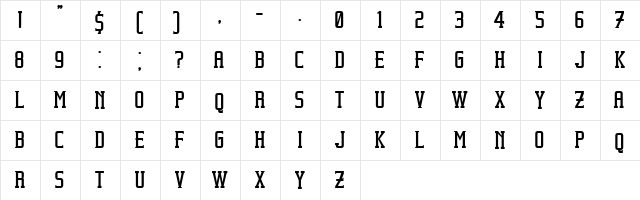 Beholder Bold  glyph index