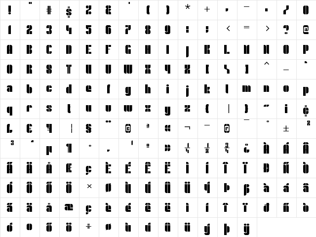 Shuttle Regular  glyph index