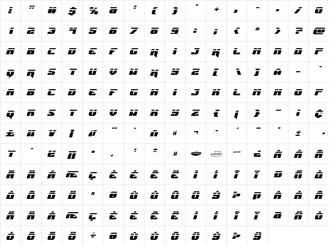 Jumpers Laser Italic Italic  glyph index
