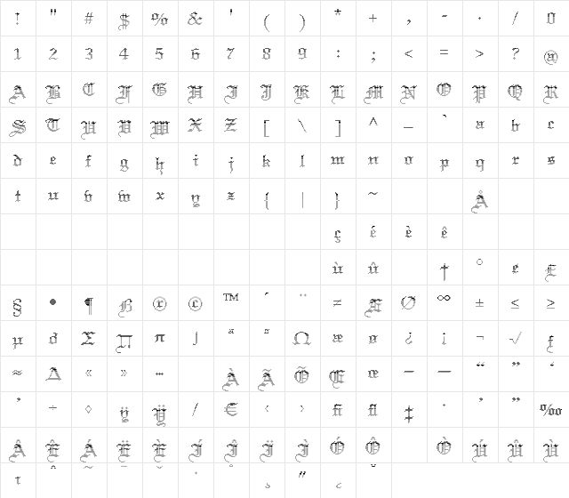 Brea Regular  glyph index