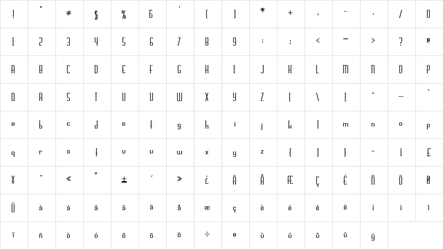 Chasline-Bold Regular  glyph index