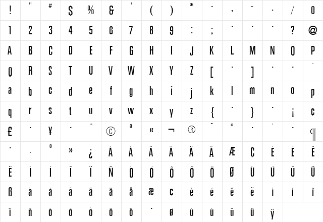 ColiseumLight Roman  glyph index