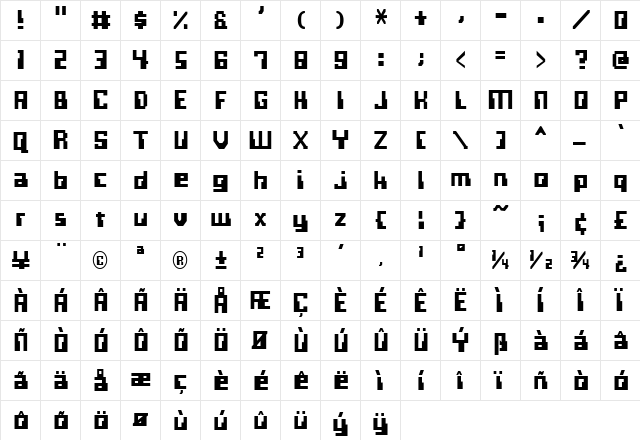ComputerNarrow Normal  glyph index