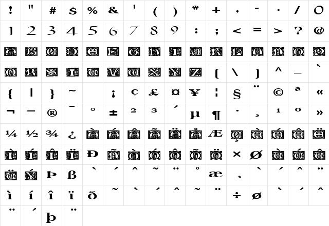 RoseyCapsFinal57 Regular  glyph index