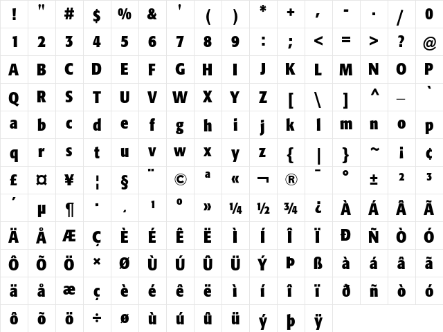 Formata Bold Condensed  glyph index