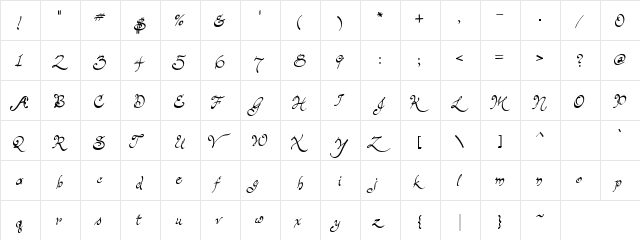 LD Elegancia Regular  glyph index